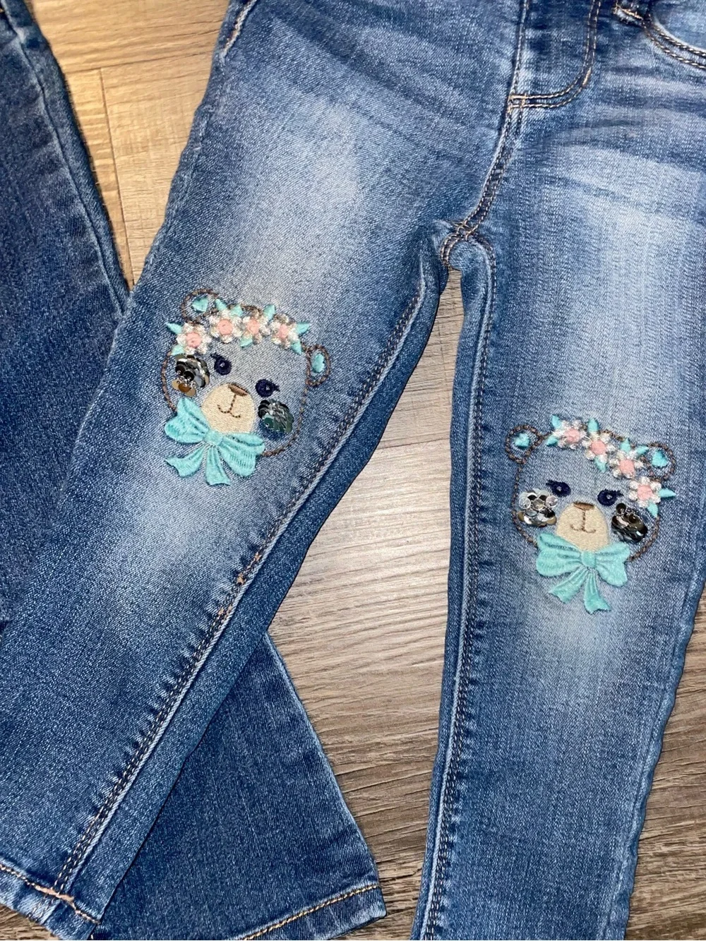 Carter's Girls 2T Flare Jeans Squeeze 3T Jeans Floral Bears Toddler 2 Pair
